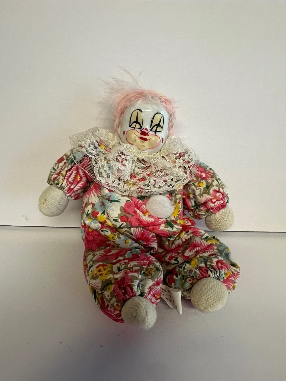 Handmade Floral Clown Plush Doll - Pink Floral
